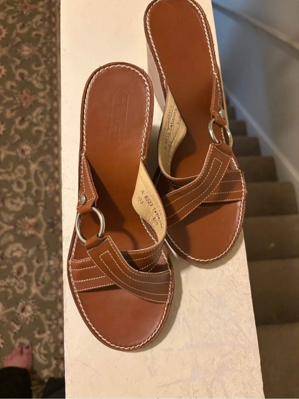 Coach Brown Leather Crisscross Platform Slides